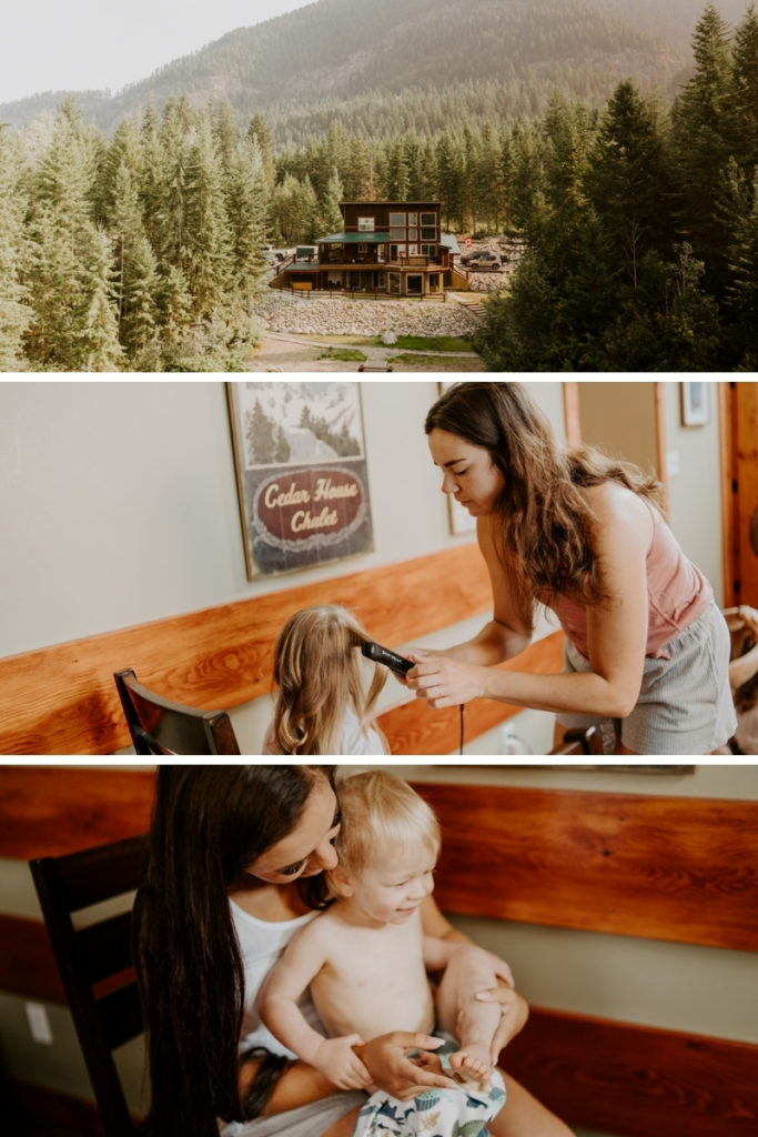 Golden BC Log Cabin for getting ready on wedding morning. A mountain elopement on Canadas highest elevated wedding venue, Kicking Horse Resort in Golden BC.  This gorgeous intimate elopement was so fun of emotion and love and scenic breathtaking views every direction you look! 